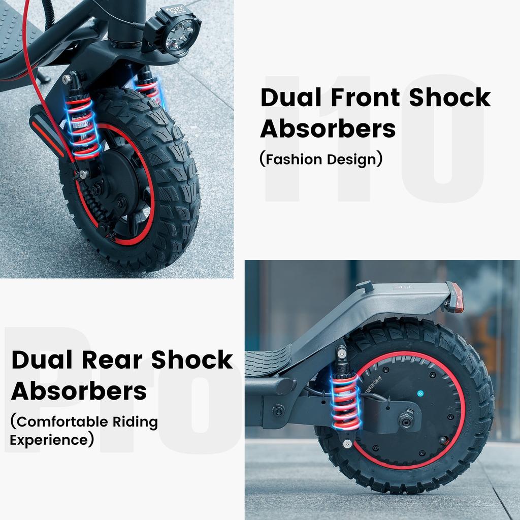 iScooter I10Pro 48V 15Ah 800W 10" Electric Scooter for Adults, 60km Range, 45km/h, E-ABS, Hub Brakes, Spring Shock Absorbers