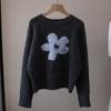 Navava Long Sleeve Knit Sweater With Warm Flower Point Round Neck Nk3431
