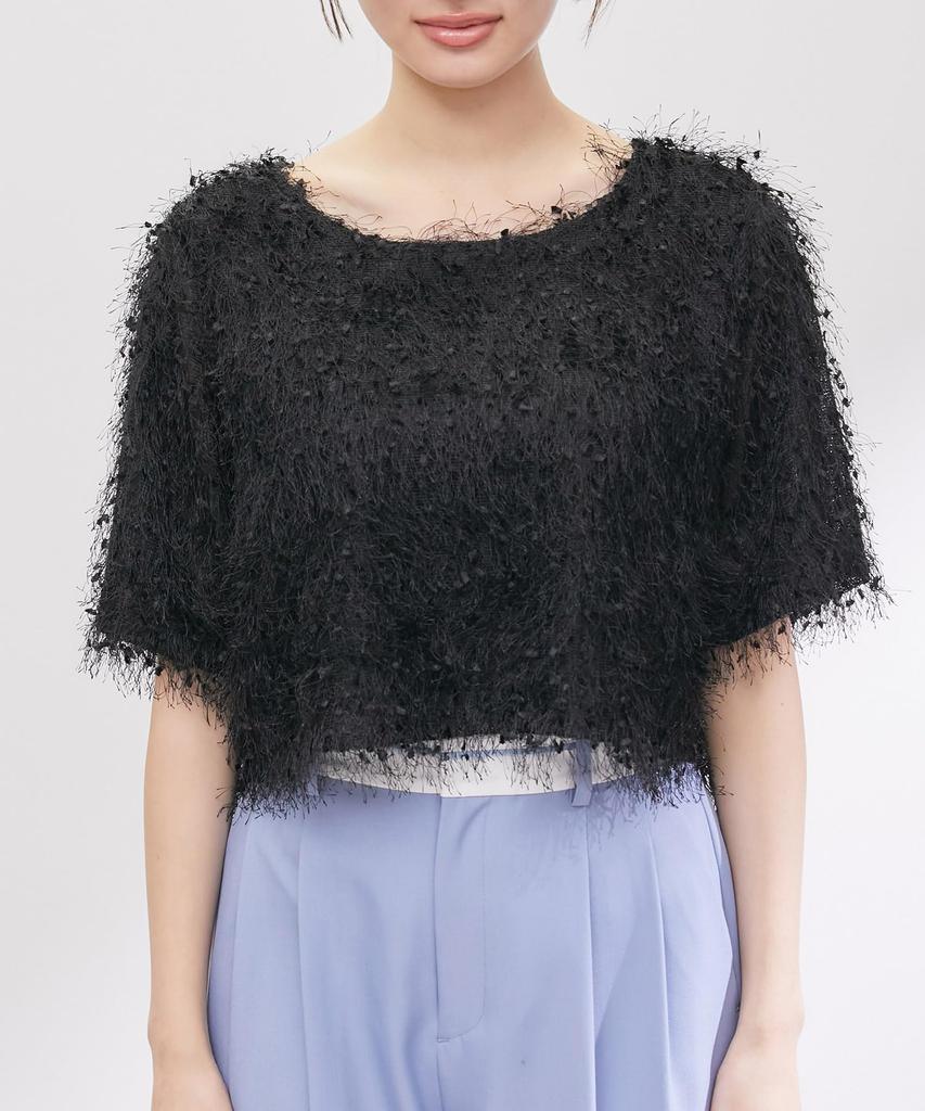 ROPE PICNIC Knit Tape Yarn Black Women's Top, (01)