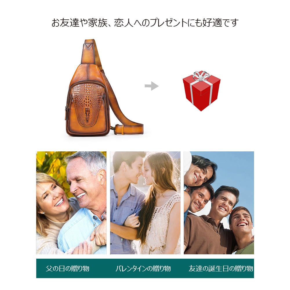 Whatna Antique-Style Tanned Natural Cowhide Leather One-Shoulder Bag for Men, 3-Way, Crossbody, Mini Body Bag, Chest Bag, Genuine Leather, Thick