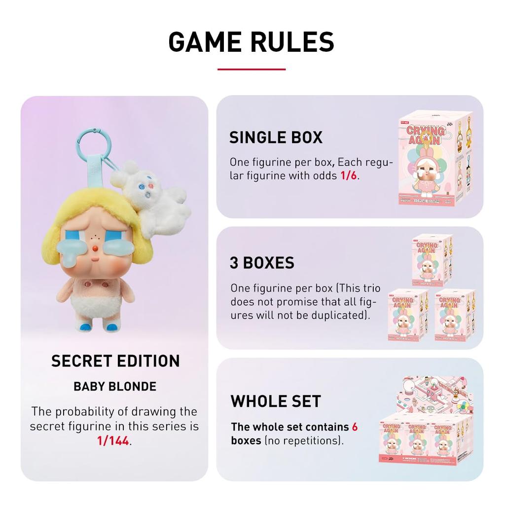 POP MART CRYBABY Crying Again Series Face Plush Toys Box of Pop Mart Gachapon Blind Box Figures Plastic Model Premium Toys PVC Soft Vinyl Original