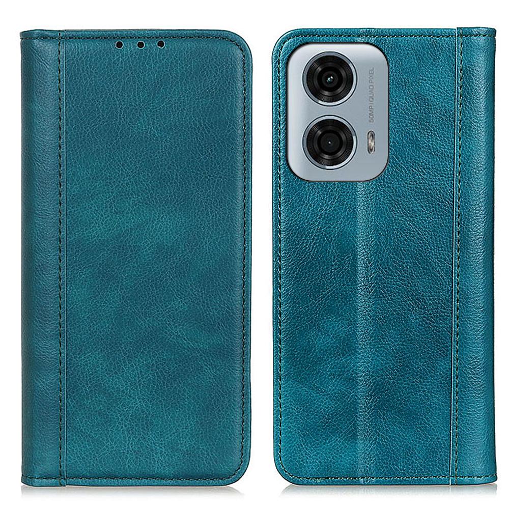 

For Motorola Moto G24 Power Case Litchi Texture Split Leather Magnetic Closing Wallet Phone Cover Green
