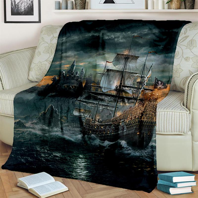 3D Pirate Ship Boat,Barque,Sailboat Blanket,Soft Throw Blanket for Home Bedroom Bed Sofa Picnic Travel Office Cover Blanket Kids