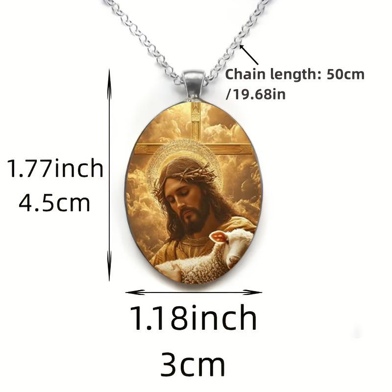 A Jesus and Lamb Pendant Christian Necklace, Time Gem Spiritual Jewelry Jesus Good Shepherd Silver Necklace Catholic Patron Saint Pendant Gift