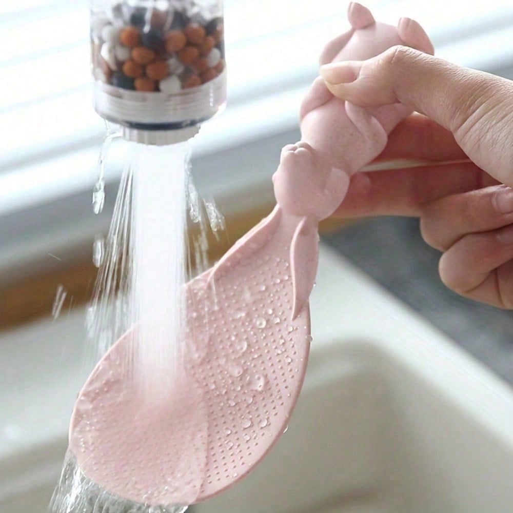 1PC Cute Rabbit Rice Spoon  Heatproof Plastic Scoop For Kitchen/Camping, Non-Stick Vertical Handle ,18cm