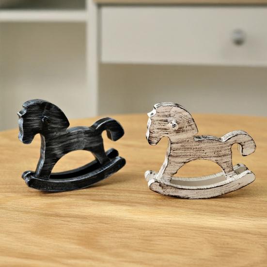 Hand-painted Wood Rocking Horse Figurine Vintage Miniature Rocking Horse Statue Home Office Living Room Desktop Decoration Ornament