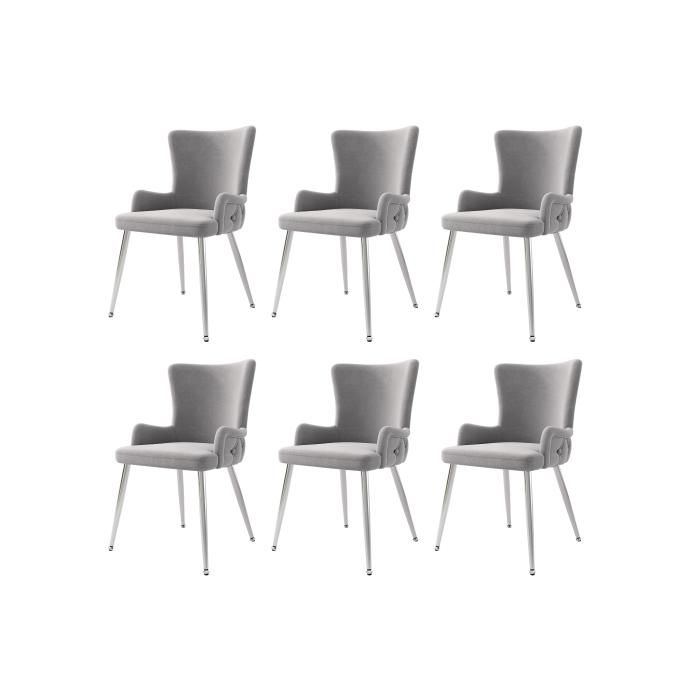 Dining Chair - MUVOE - Set of 6 - Grey Velvet - Metal Legs - Modern Design