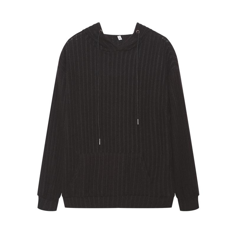 European and American Autumn Winter New Knitwear Hooded Pit Striped Kangaroo Pocket Long Sleeved Sweater