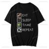 Funky Ark Survival Evolved Eat Sleep Tame Repeat Printed T Shirt Funny Men Cotton T-Shirt Hipster Tees Tops Harajuku Streetwear