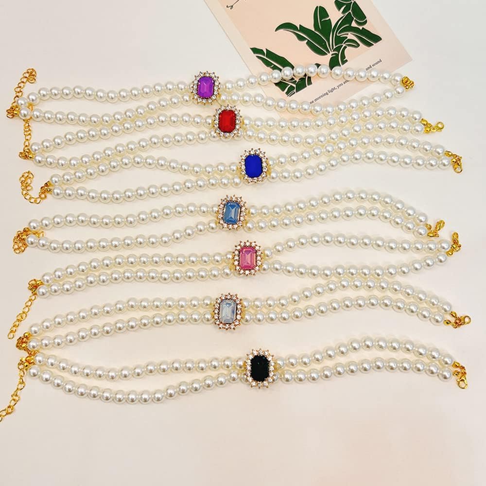 Pet Collar Adjustable Gem Cat Pearl Necklace Set with Diamond Elastic Pet Accessories