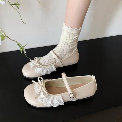 Spitze niedliche Mary Jane Schuhe flacher Boden flacher Ausschnitt einzelne Schuhe mit Schleife Rock Freizeitschuhe