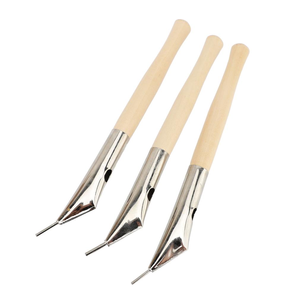 3Pcs Pottery Batik Printing Pen Drawing On Fabric Cloth Beech and Stainless Steel Clay Carving Tools