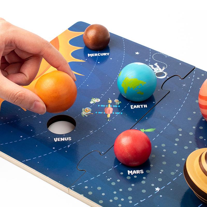 Baby Montessori Holz Früherziehung Spielzeug 3D Acht Planeten Puzzle Spielzeug Universum Kognition Sonnensystem Planeten Zuordnungsbrett