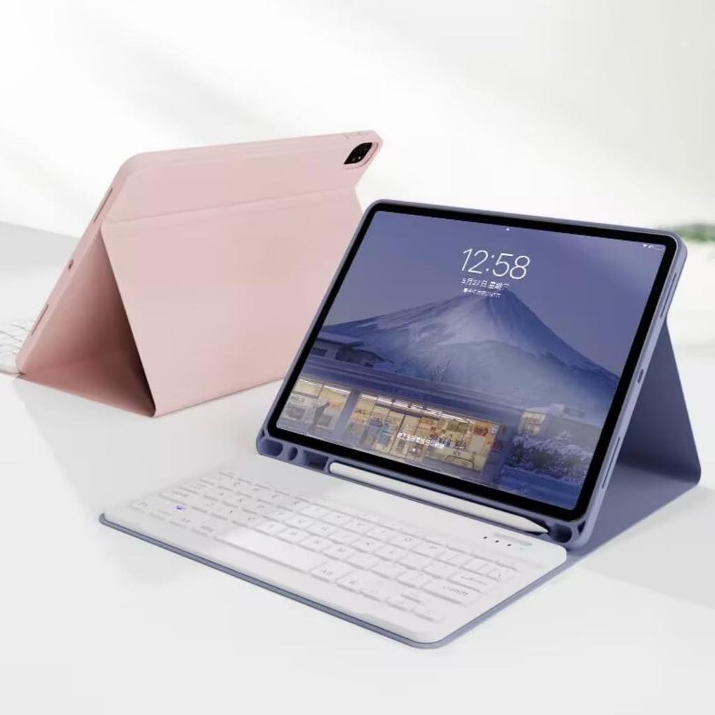 Husă colorată cu tastatură retroiluminată pentru iPad Air iPad Air 5 iPad Air 4 cu husă de tastatură retroiluminată elegantă și drăguță cu albastru deschis magnetic detașabil