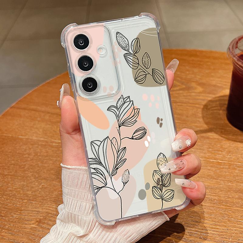 Flower Leaf Pattern Phone Case For Samsung Galaxy S26 S25 S24 S23 Ultra S22 S26 Plus S21 S24 S25 FE Clear Shockproof Soft Cover