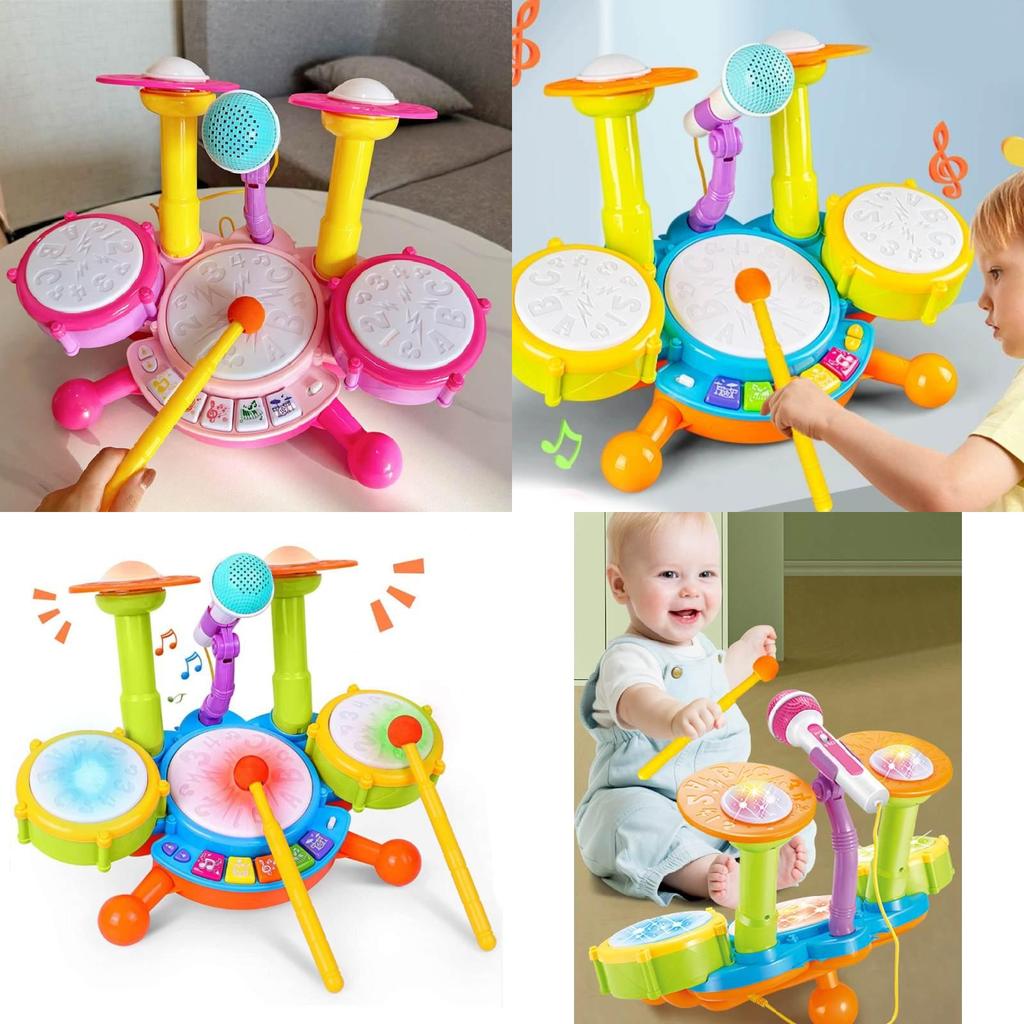 Children Electric Light Drum Set With Visual And Auditory Features For Early Education Play