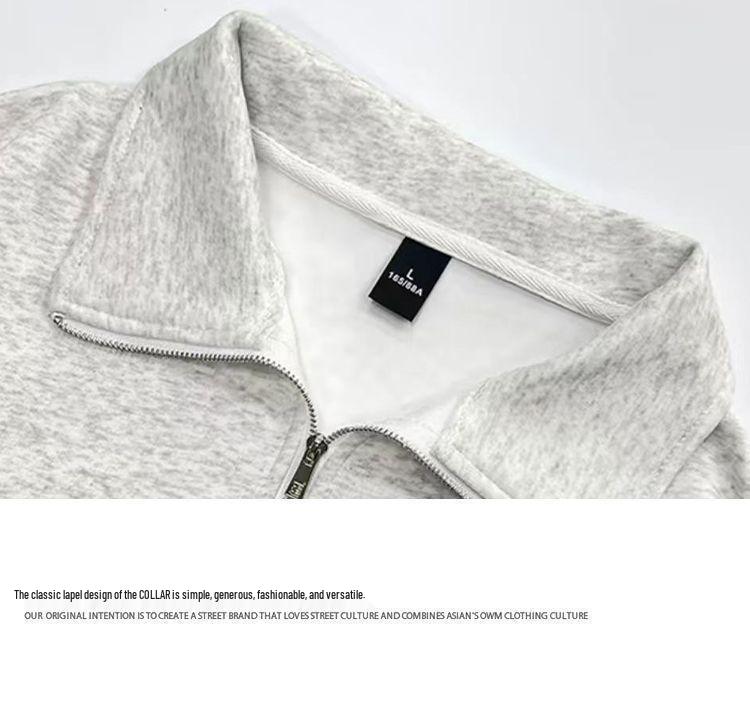 Women's American Retro Cotton Half-Zip Polo Hoodie with Velvet - Autumn/Winter Fashion Trend