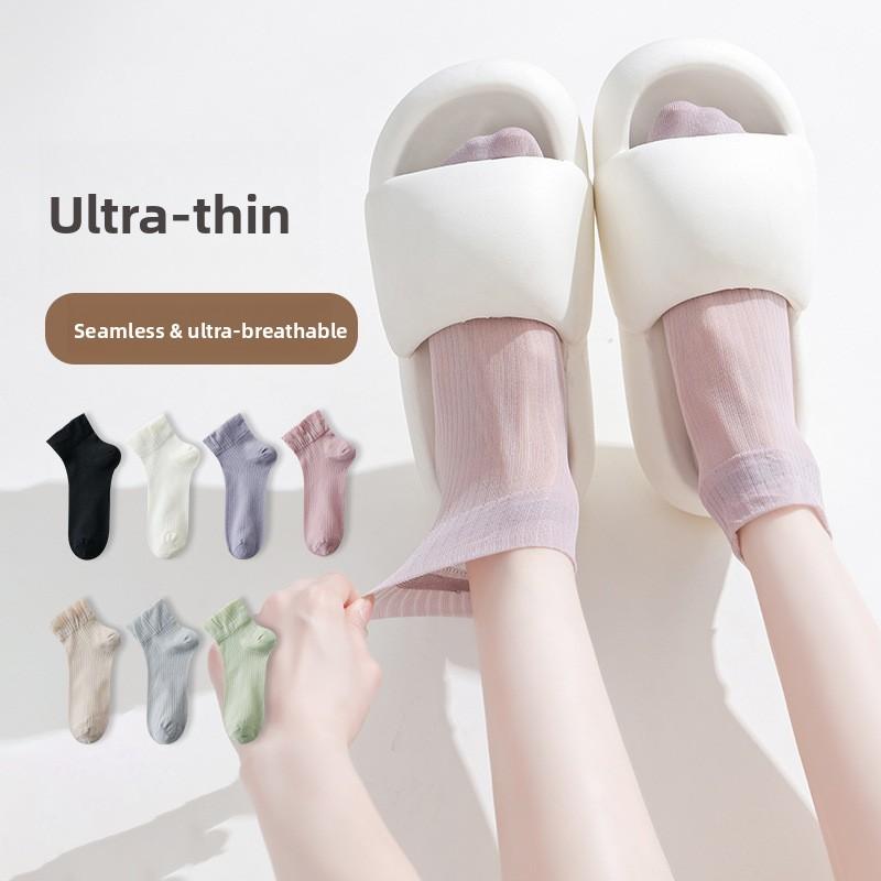 Summer Thin Ice Socks for Women, Boneless Crystal Silk Anti-hook Silk Short Tube Glass Fiber Ultra-thin Short Socks