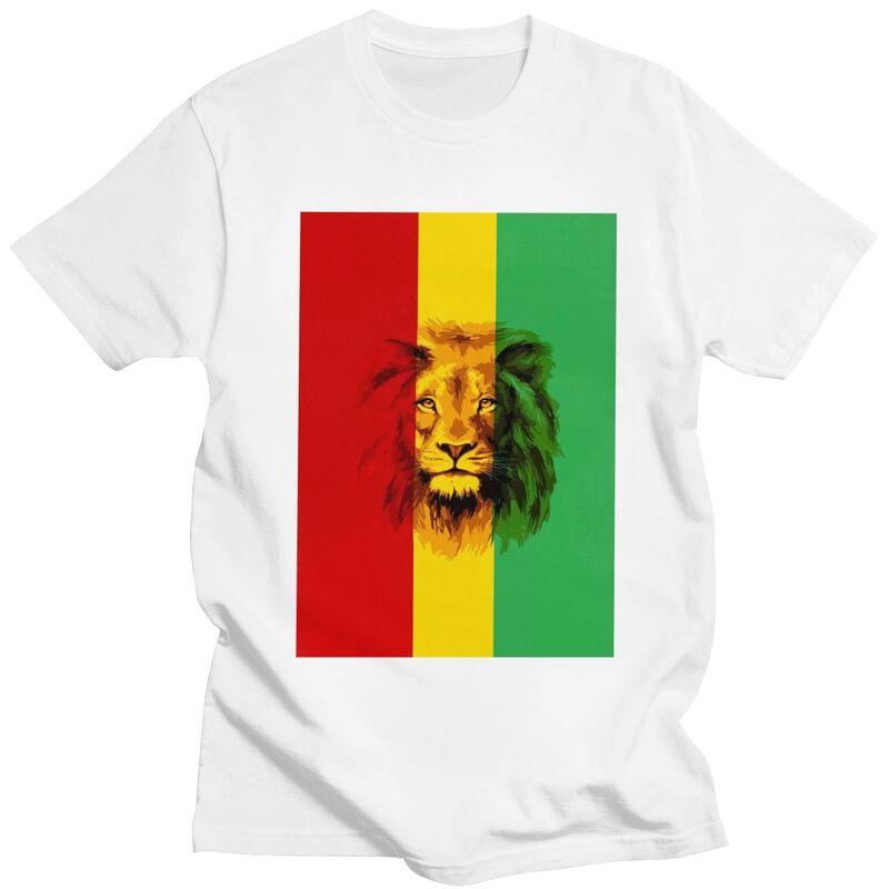 Custom Cool Jamaica Reggae Rasta Lion King T Shirt Men Short Sleeve Pure Cotton Tshirt Tees Streetwear Tshirts