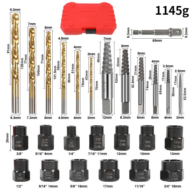 26-Piece Damaged Screw and Nut Extractor Set