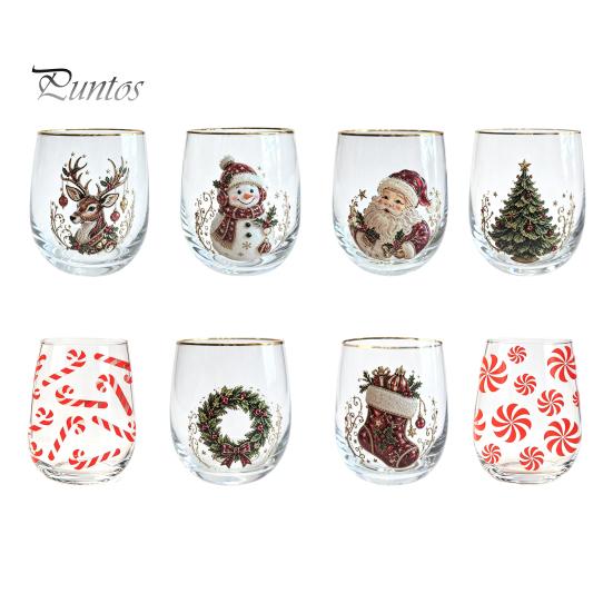 Decorative Party Drinkware Christmas Cocktails Glass, Santa Snowman Reindeer Tree Design Tumbler, 300ml Lead-free Wine Glasses Holiday for Cocktail