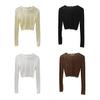 Women Summer Bottoming Tops Round Neck Long Sleeve Mesh Perspective Tops Sun Protection Inner Tops Daily Wear