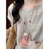 Tiger's eye stone gold maple leaf beaded necklace women's retro ethnic style long sweater chain neck accessories