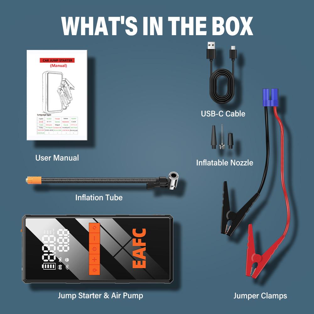 

12V Car Jump Starter 4 In 1 Car Wireless Tire Inflator Pump Air Compressor Power Bank Potable Battery Starting Fast Charging Ordinary clip