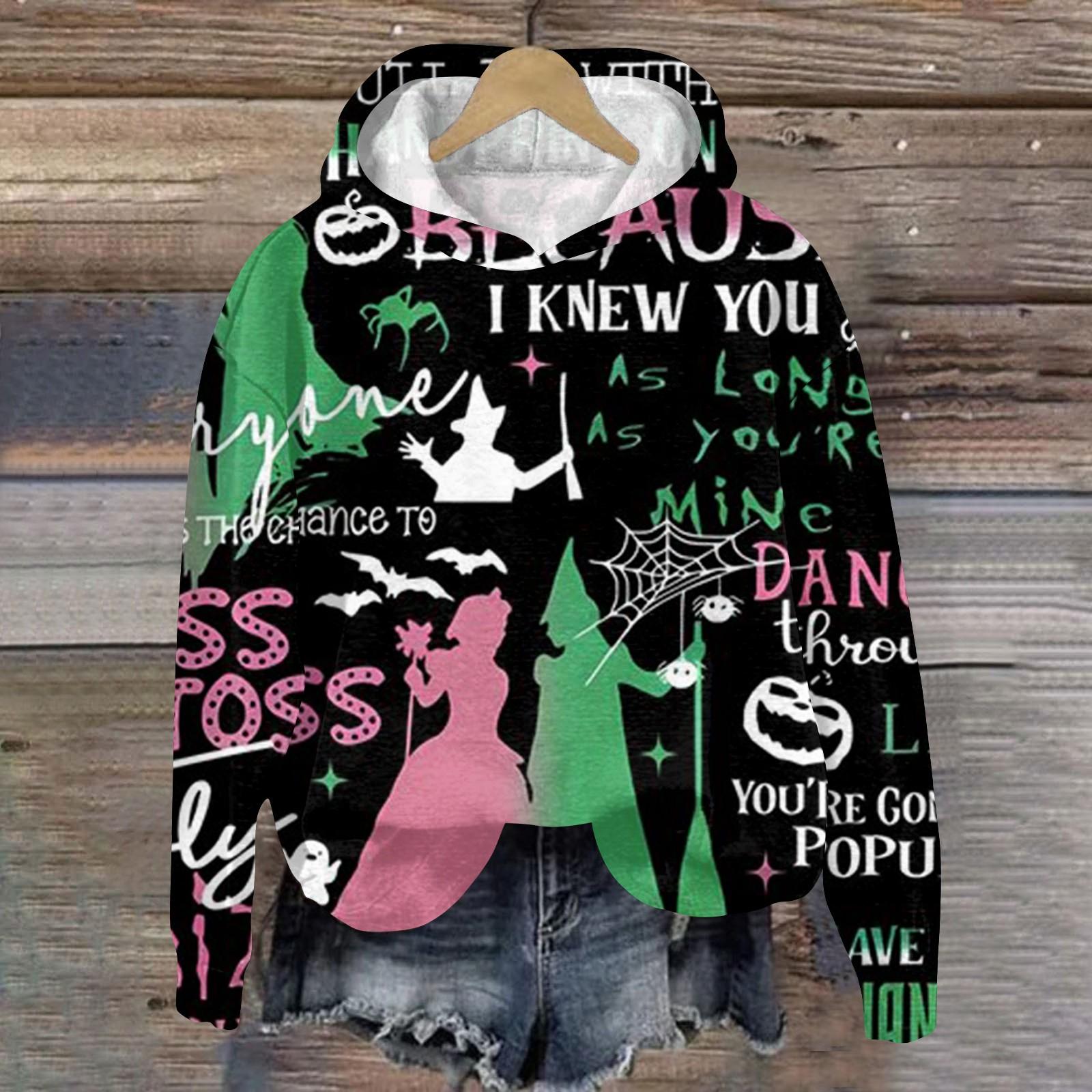 

Женская мода Bad Witch Print Hooded Pullover Sweatshirt L армия зеленый