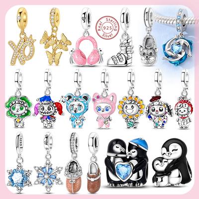 New Original Charm Bead Copper Snowflake Penguin Lucky Bear Fox Doll Charm Fit Bracelet Pendant Women Jewelry Gift
