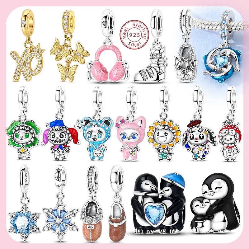 New Original Charm Bead Copper Snowflake Penguin Lucky Bear Fox Doll Charm Fit Bracelet Pendant Women Jewelry Gift