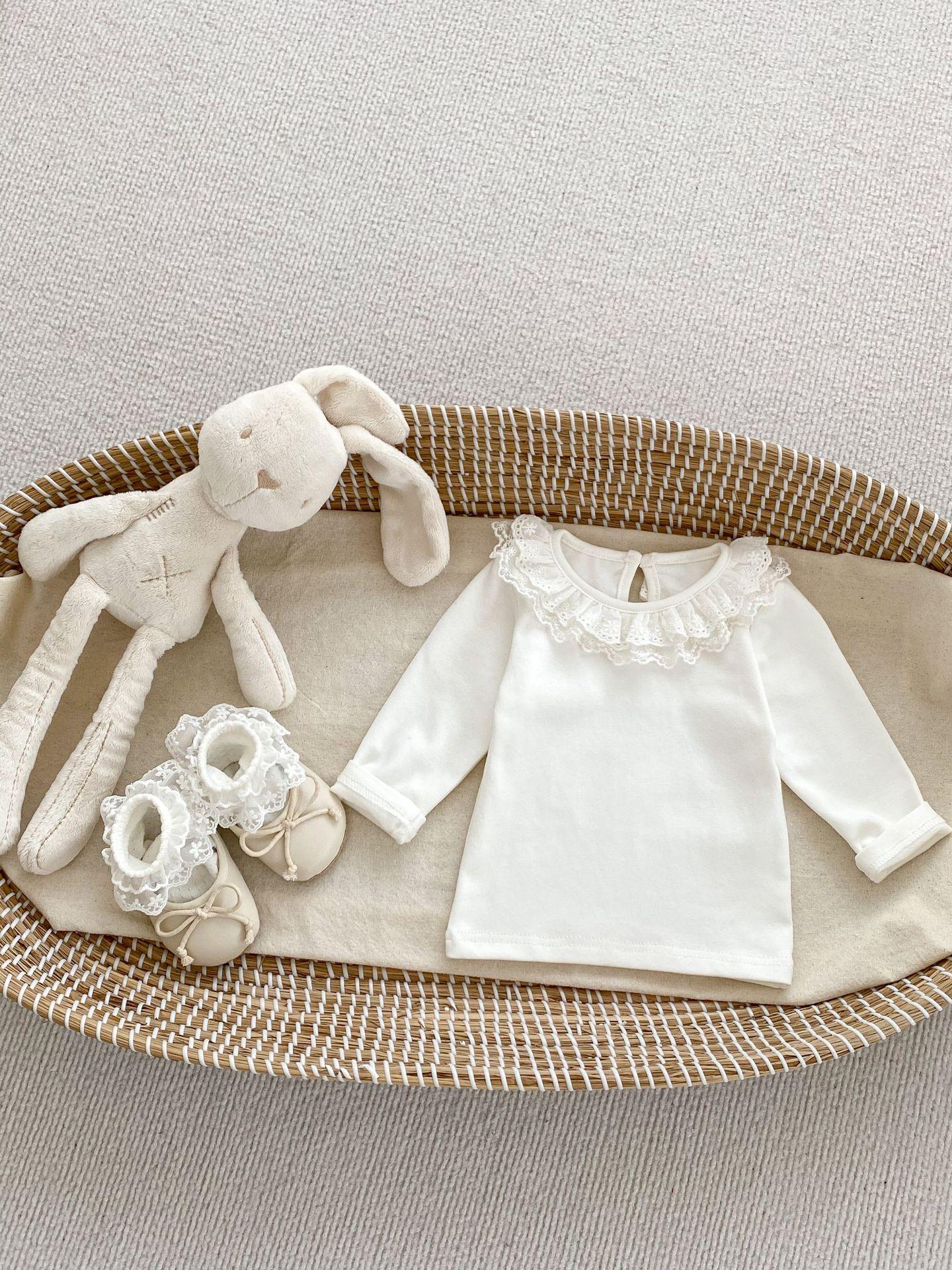 Spring Autumn Baby Girl Solid Long Sleeve Ruffled Neck Base Layer Top 66