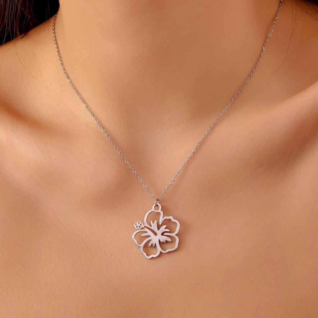 Stainless Steel Hollow Flower Pendant Necklace for Women Minimalist Gold Color Flower Necklace Girl Wedding Party Jewelry