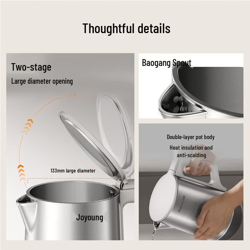 Joyoung 1.7L 316L Stainless Steel Electric Kettle with 5-Stage Temp Control CN Plug (adapter Included)
