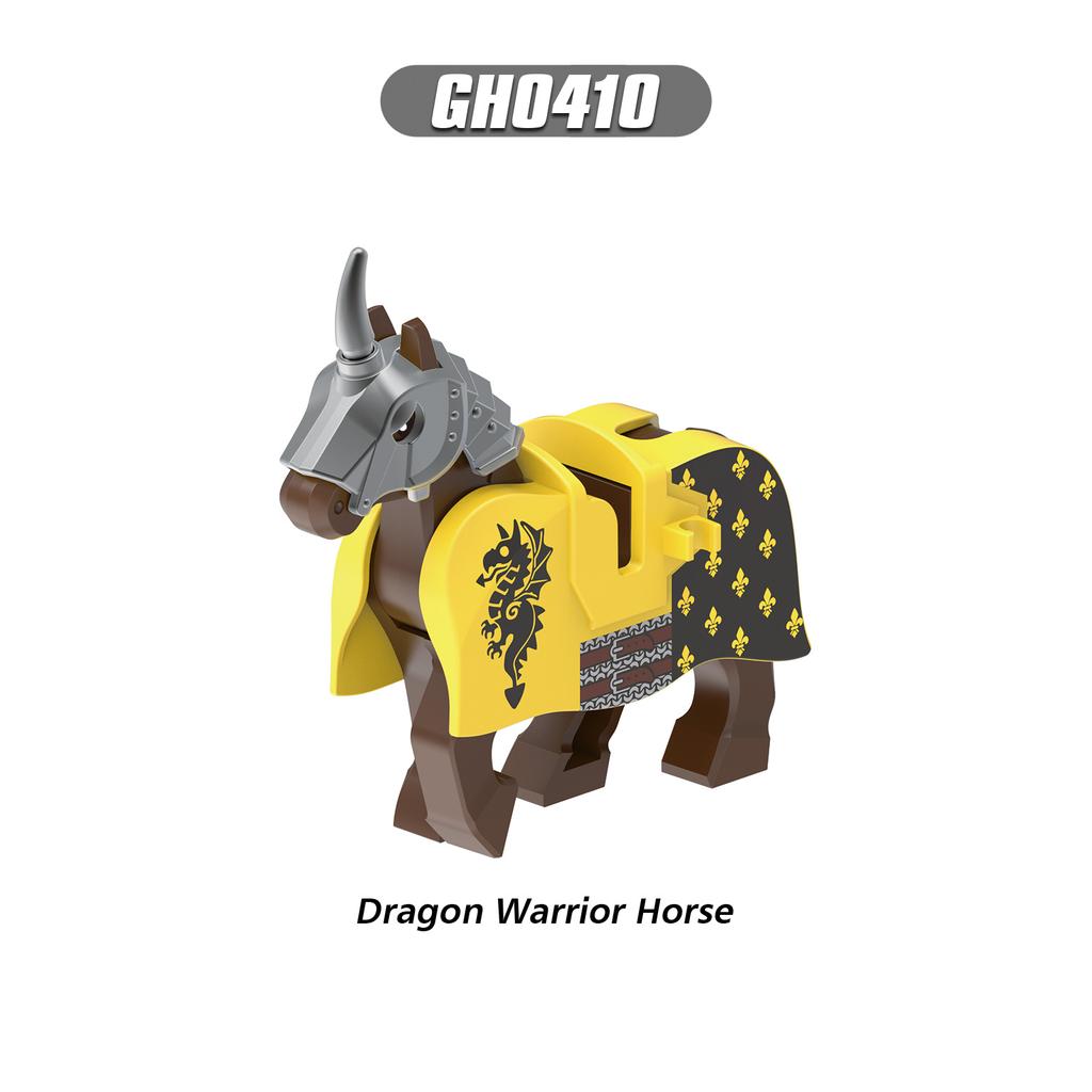 Medieval Knight Horse Set - Dragon Warrior Horse Sword, Shield Flag Building Blocks Toys