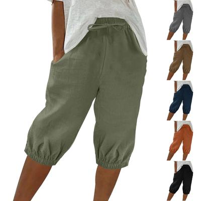 Women's Fashion Loose Casual Elastic Cotton Drawstring Solid Color Five Pants