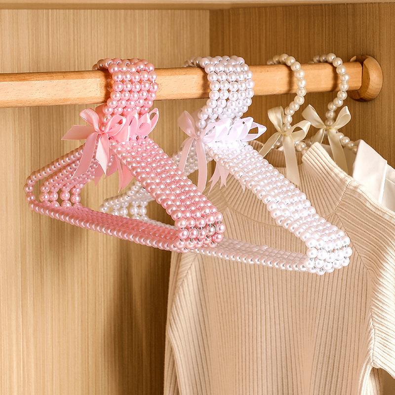 20cm Imitation Pearl Bow Hanger Universal Small Pet Clothes Shelf Portable Children Kids Garments Storage Rack Home Organizer