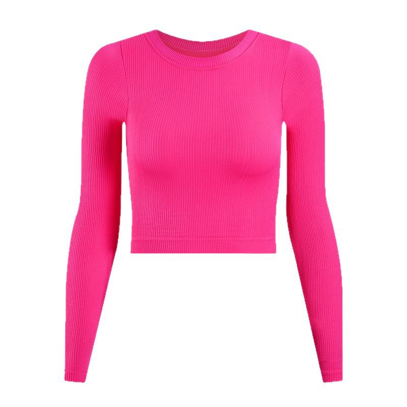 

New Ribbed Long Sleeve Round Neck Yoga Sports T-shirt Small кавовий
