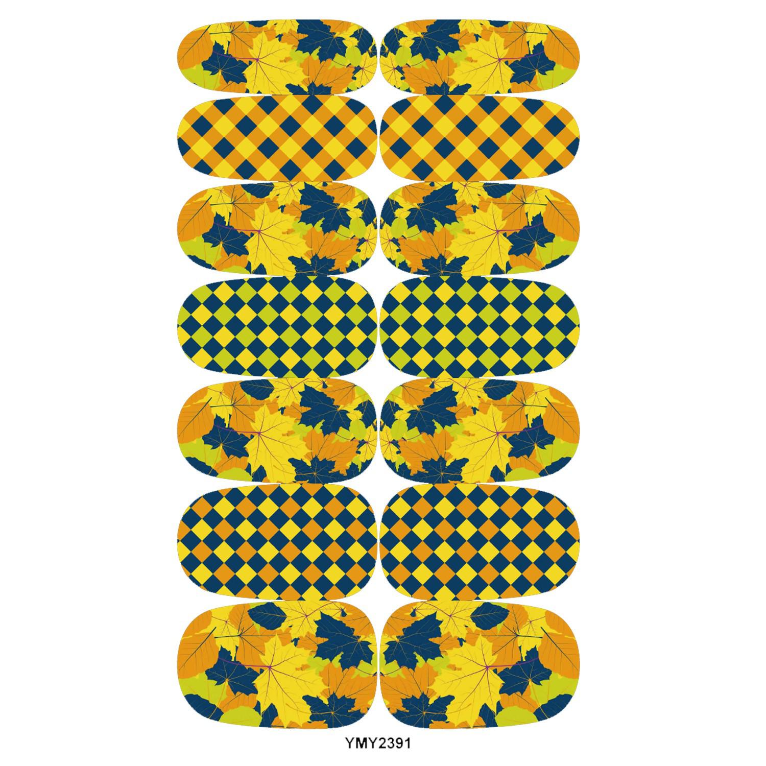 Waterproof Autumn Maple Leaf Nail Stickers - Full Cover, Bestseller YMY2389-2397