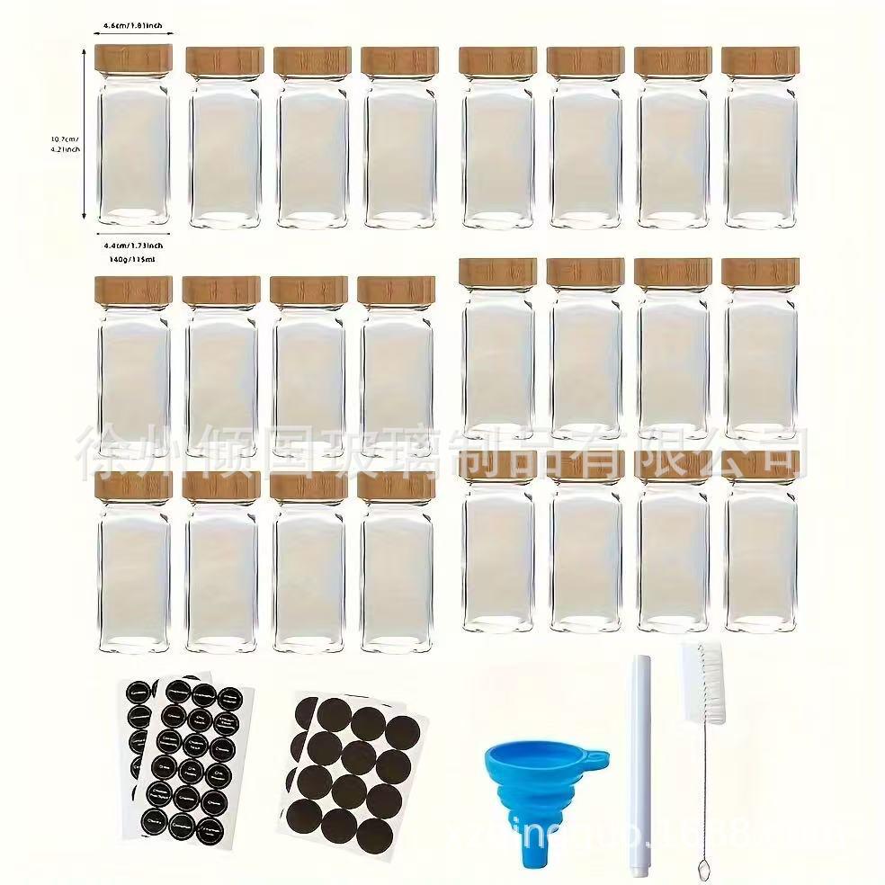 40oz Glass Pepper Powder Square Seasoning Bottle Set, 120ml, Bamboo Lid with Holes