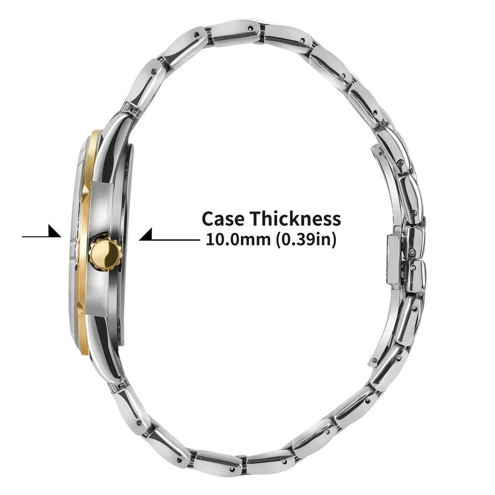 PINDOWS Men's Analog Quartz Watch with Day Date Display Stainless Steel Band Daily Water Resistance