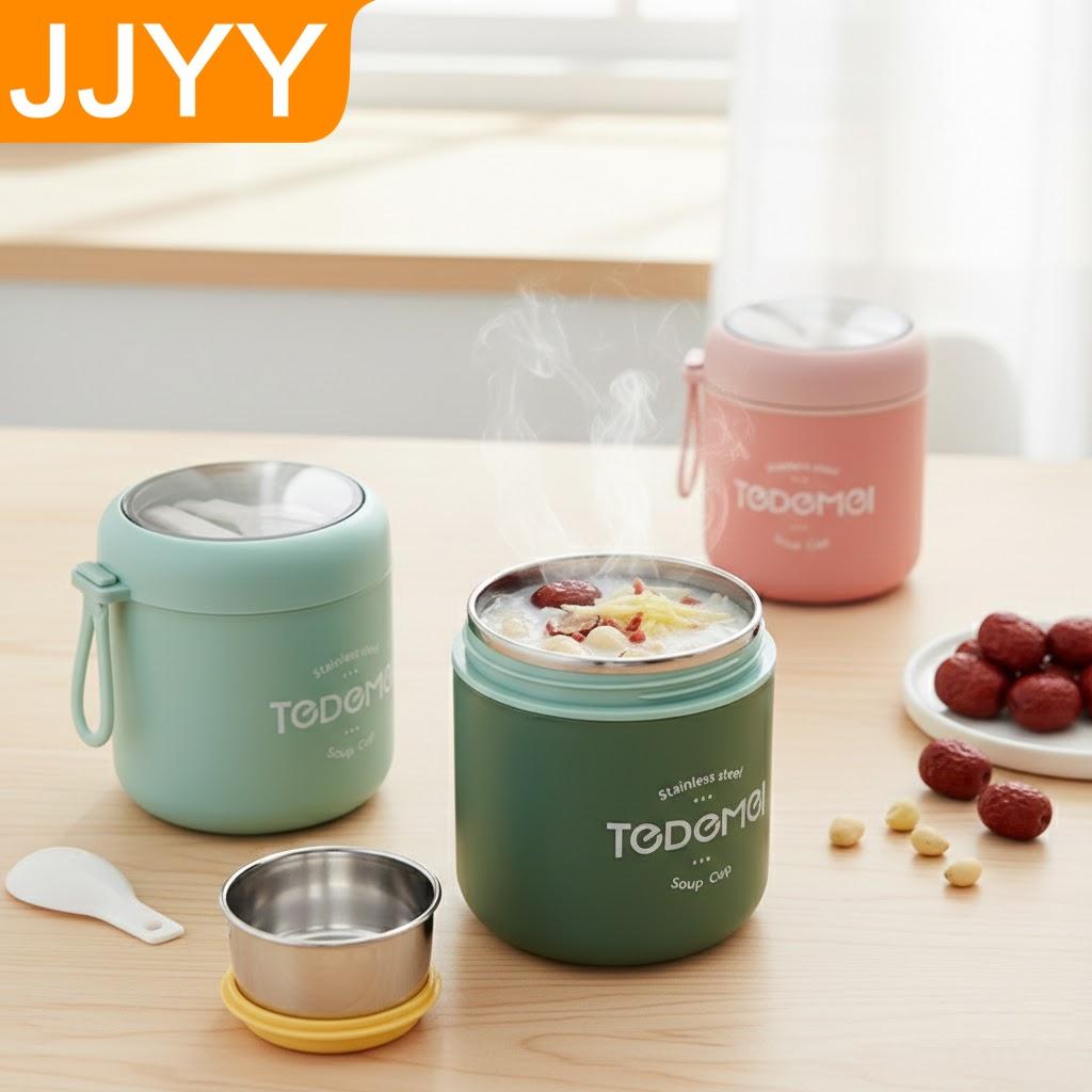 530ml Stainless Steel Insulated Soup Mug with Lid and Spoon Portable Travel Breakfast Container Outdoor Kitchen Utensils