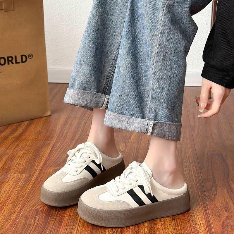 Half slippers women's spring and summer outer wear 2025 new super fire thick-soled bag head slippers lazy one-pedal shoes canvas shoes
