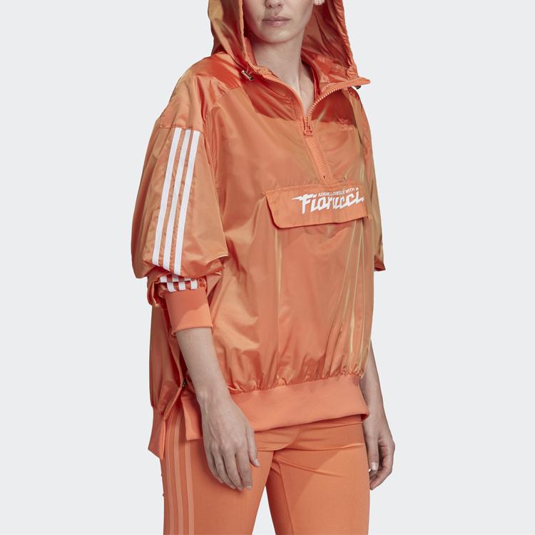 Adidas Originals X Fiorucci Collaboration Half-Zip Hooded Windbreaker Jacket Women Jackets Coral-Pink FL4137