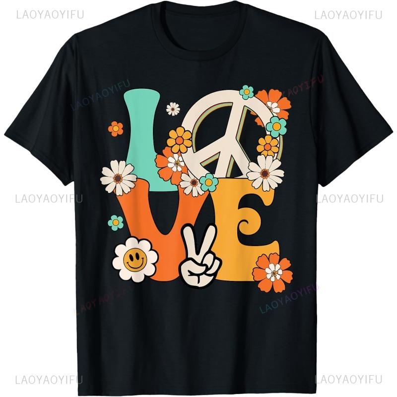 Retro Peace Love Flowers Smiley Face Vibe T-shirt XXL