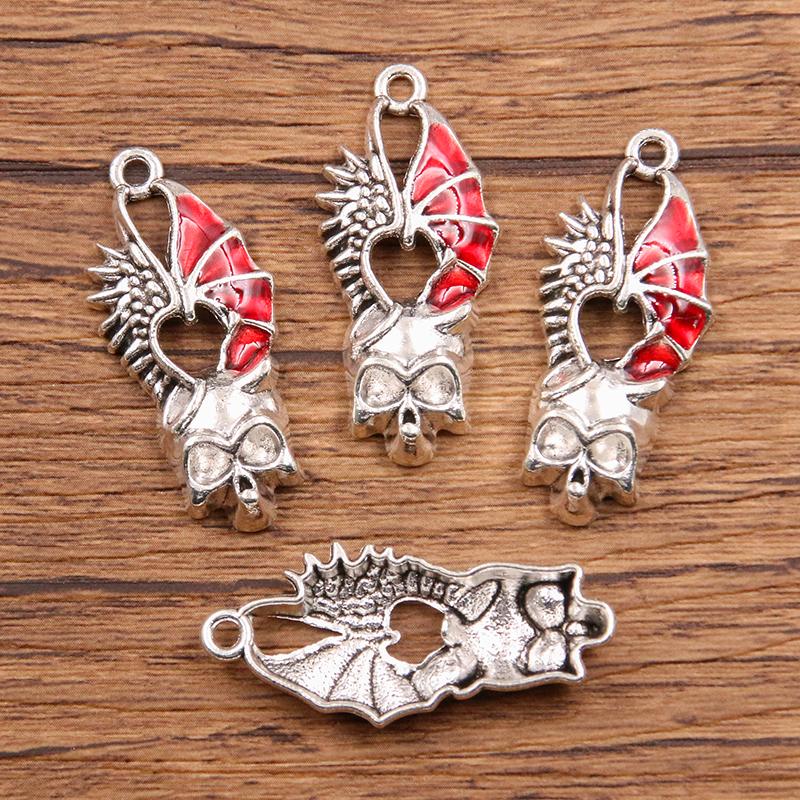 10Pcs Mix Size Alloy Metal Drop Oil Hollow Heart Skull Charm Red Color Pendant For Enamel DIY Bracelet Necklace Jewelry Making
