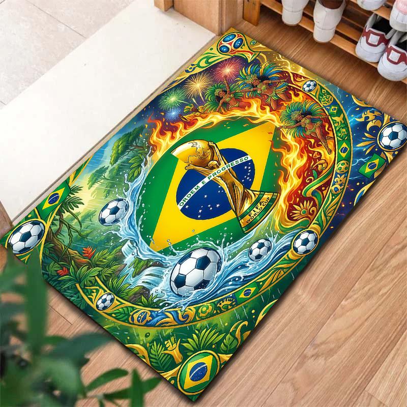 Tapete Quadrado com Padrão de Futebol da Copa do Mundo, Tapete de Área, Tapete para Sala de Estar, Quarto, Sofá, Sala de Brincar, Decoração, Tapete Antiderrapante, Presentes de Feriado e Aniversário