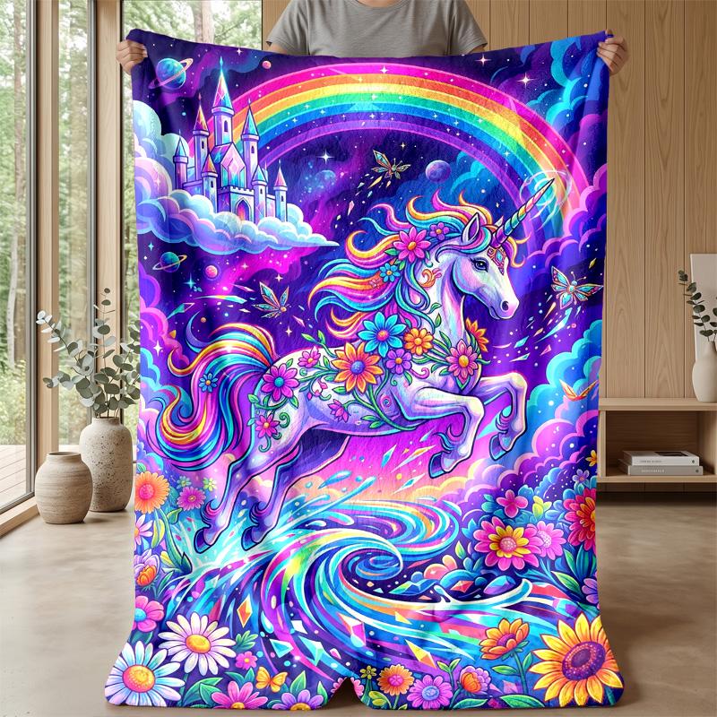 Manta Temática Fantasia Unicórnio Arco-Íris Leve Quente Manta de Flanela Manta Decorativa para Decoração de Casa