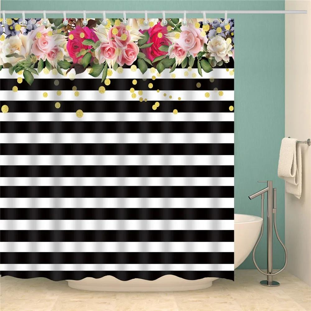 Abstract Geometric Stripes Printing Shower Curtains Home Hotel Bathroom Decoration Bath Curtains Waterproof Bathroom Curtains