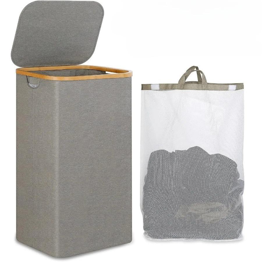 

1 шт. Корзина для грязного белья с крышкой и внутренним мешком 100 литров Корзина для белья Складная корзина для белья со съемным внутренним мешком серый